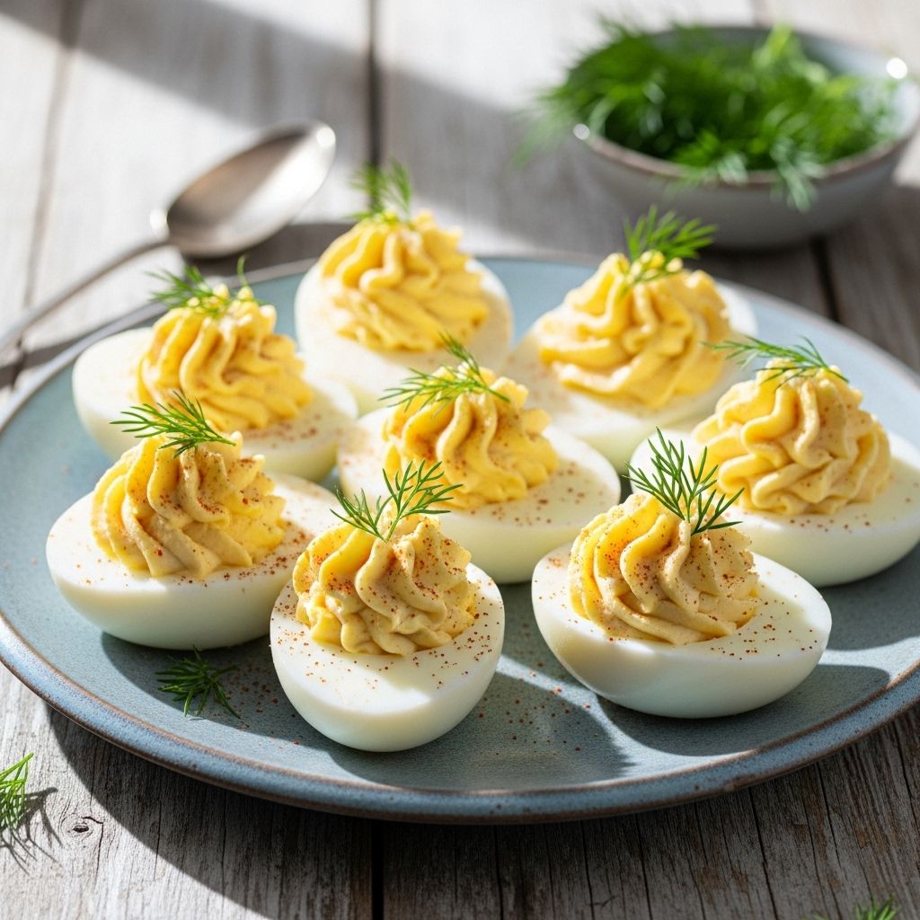 A silky yolk filling brightened with fresh herbs transforms a classic appetizer.