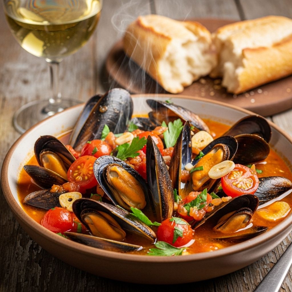 Discover how to prepare mussels in white wine and tomato sauce with fresh herbs—a flavorful, Mediterranean-inspired seafood recipe for any occasion.