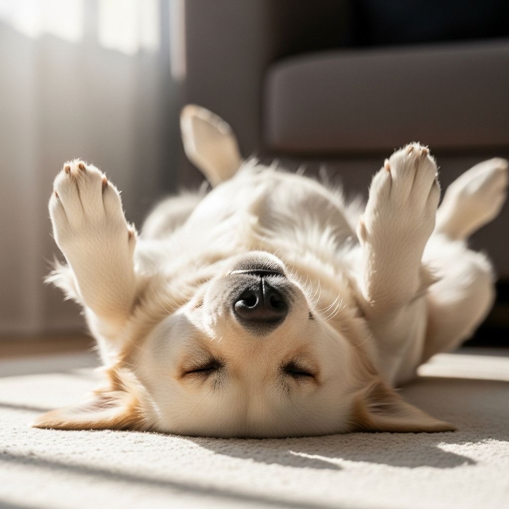 Sleeping belly-up shows your dog’s deep trust and helps release excess heat.