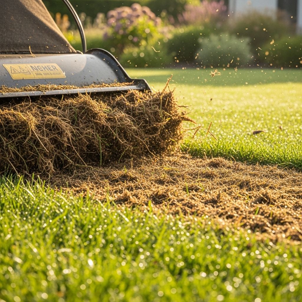 Clearing built-up debris helps roots flourish and transforms thin patches into vibrant turf.
