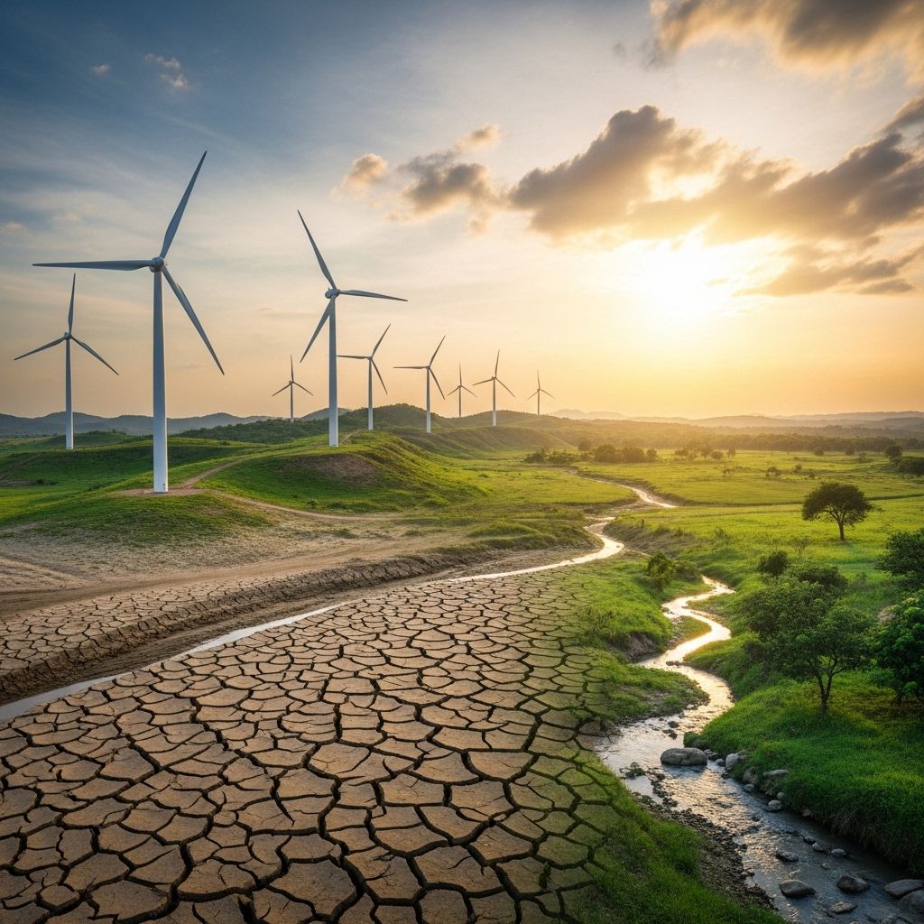 Exploring how wind turbines and renewable energy play a crucial role in drought resilience and water conservation.