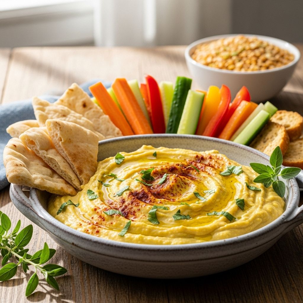 Discover Mediterranean flavors with a protein-rich, vegan yellow split pea dip full of fresh herbs and bold seasonings.