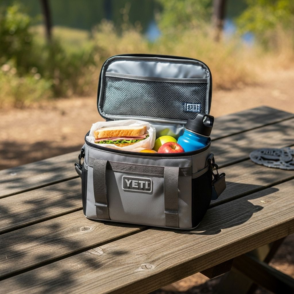 An insulated cooler that keeps meals cold for hours, folds flat, and withstands wear.