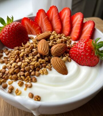 Elevate your breakfast or snack with this protein-rich yogurt bowl featuring nutty buckwheat groats, juicy strawberries, and crunchy almonds.