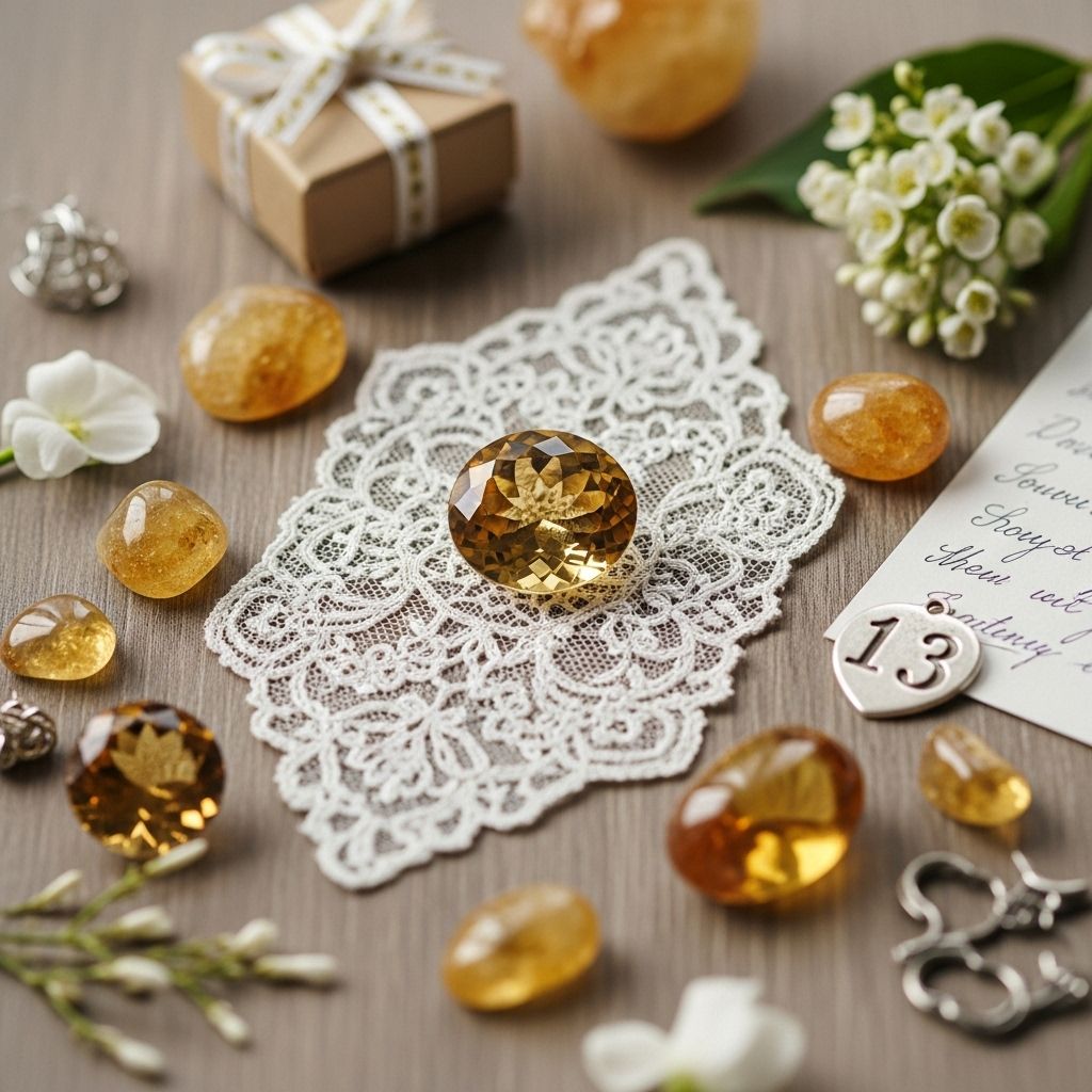 Discover unique and meaningful gift ideas for your 13th anniversary, from classic lace to sparkling citrine and everything in between.
