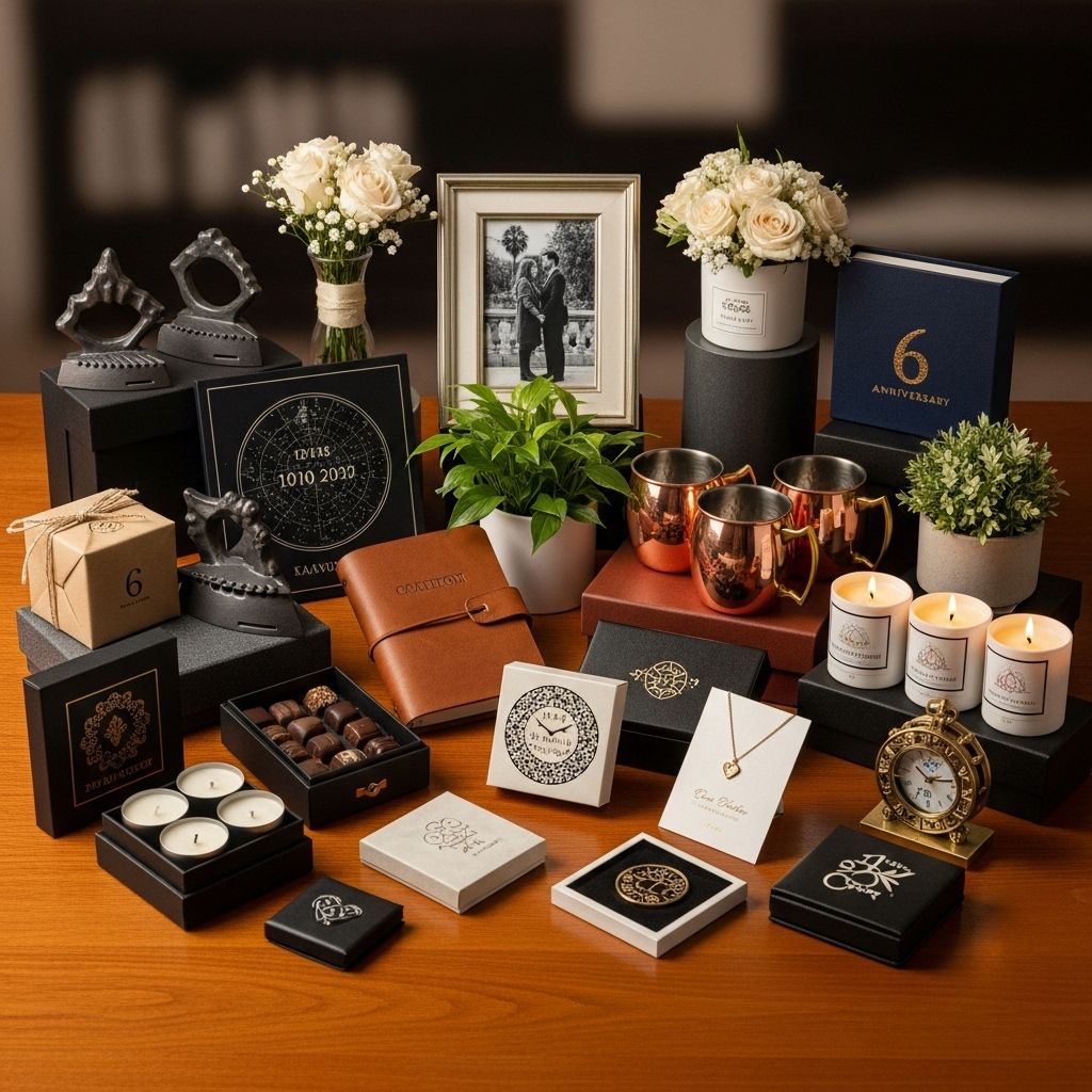 Explore 30 thoughtful iron, wood, candy, and amethyst-themed ideas for a memorable sixth anniversary celebration.