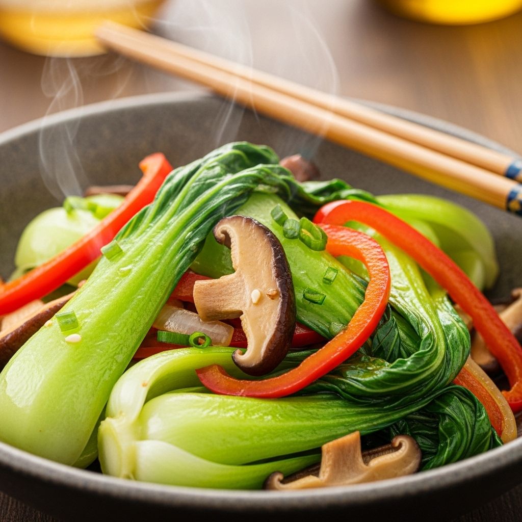 Discover the vibrant flavors and nutrition of baby bok choy in a quick stir-fry with shiitake mushrooms and red bell peppers, perfect for a healthy meal.