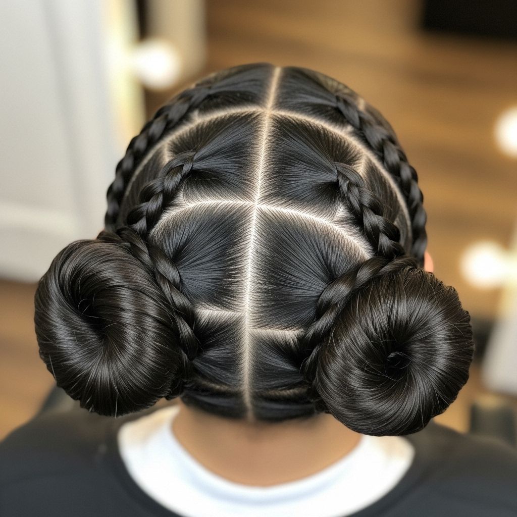Step-by-step basket weave bun guide for protective-styled hair—maximize creativity in your locs and faux locs.