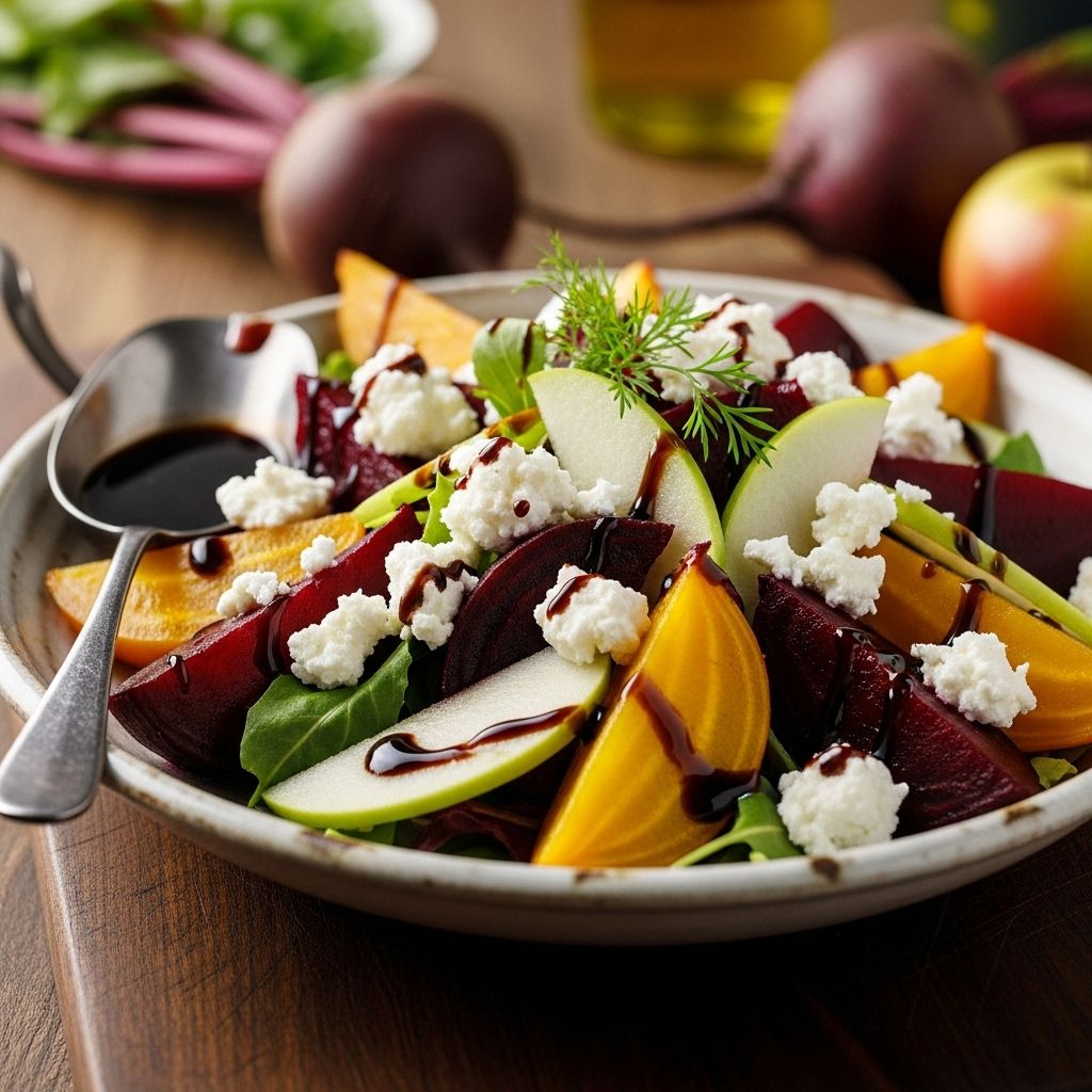 A stunning side dish that pairs roasted beets, creamy goat cheese, and crisp apples.