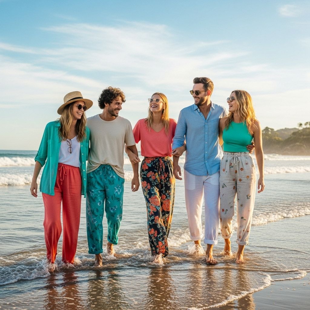 Step confidently onto the sand—explore the season’s most stylish, comfortable, and versatile beach pants for every summer occasion.