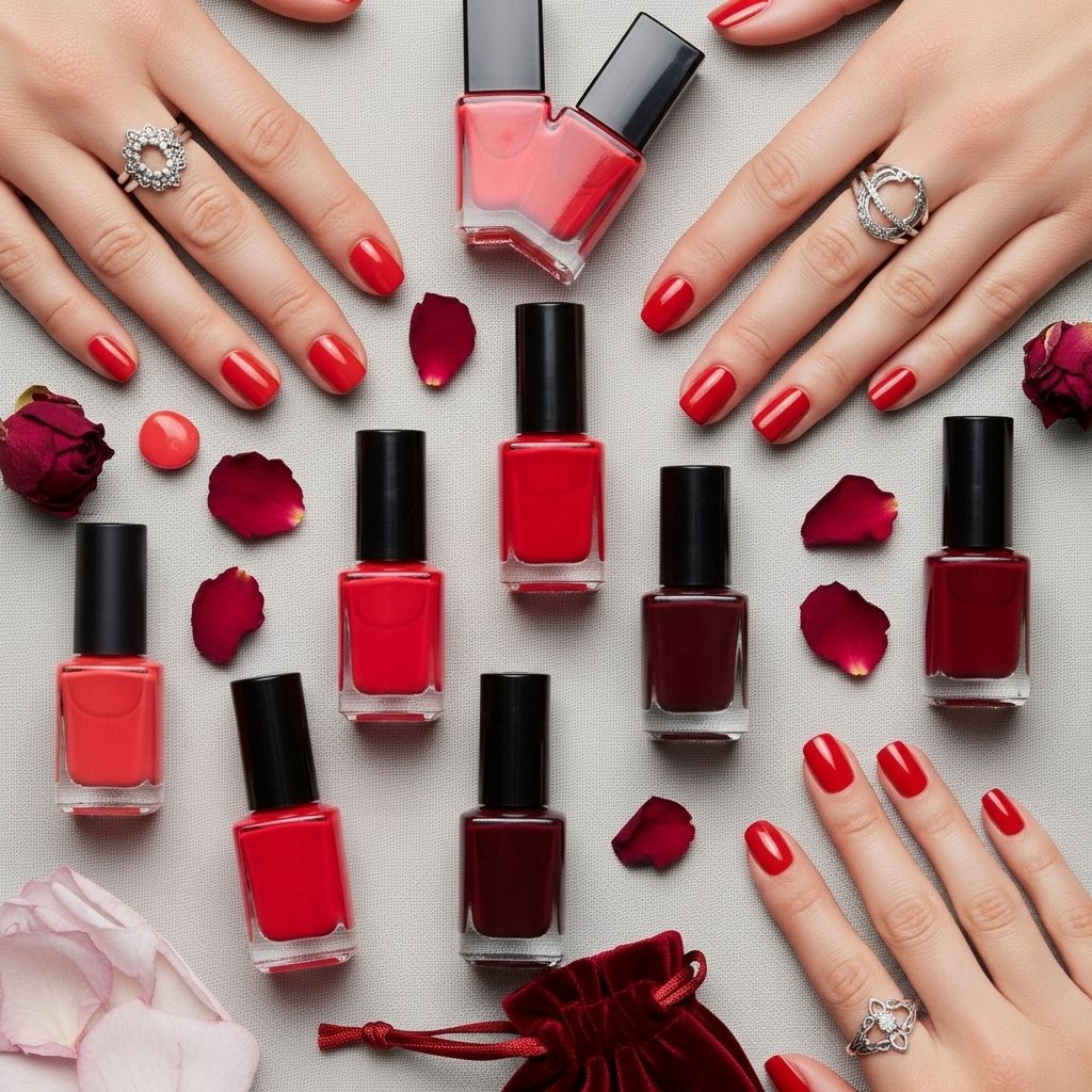 Explore 13 must-have red nail polishes—glossy, glittery, wine, and classic shades—for flawless manicures on every occasion.