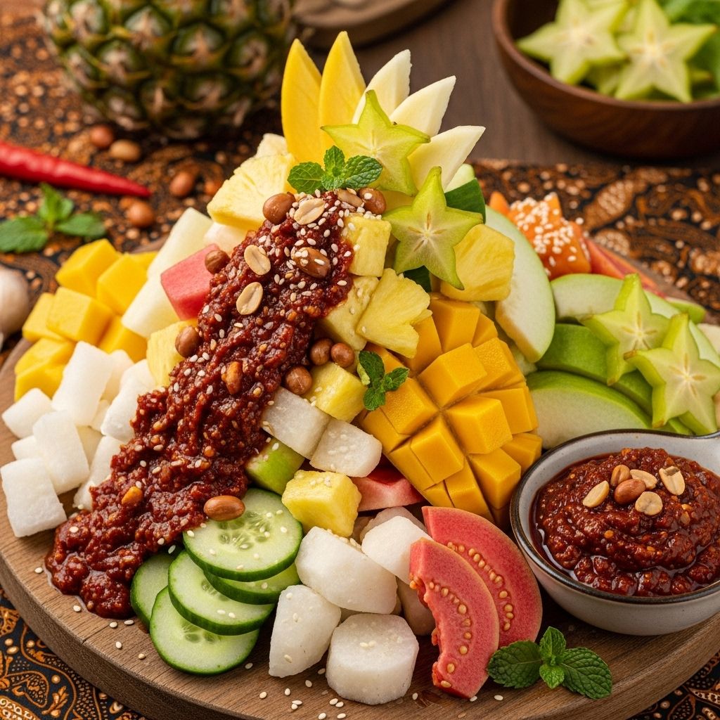 Crunchy fruit tossed in spicy sour caramel sauce brings a bold tropical flavor fusion.
