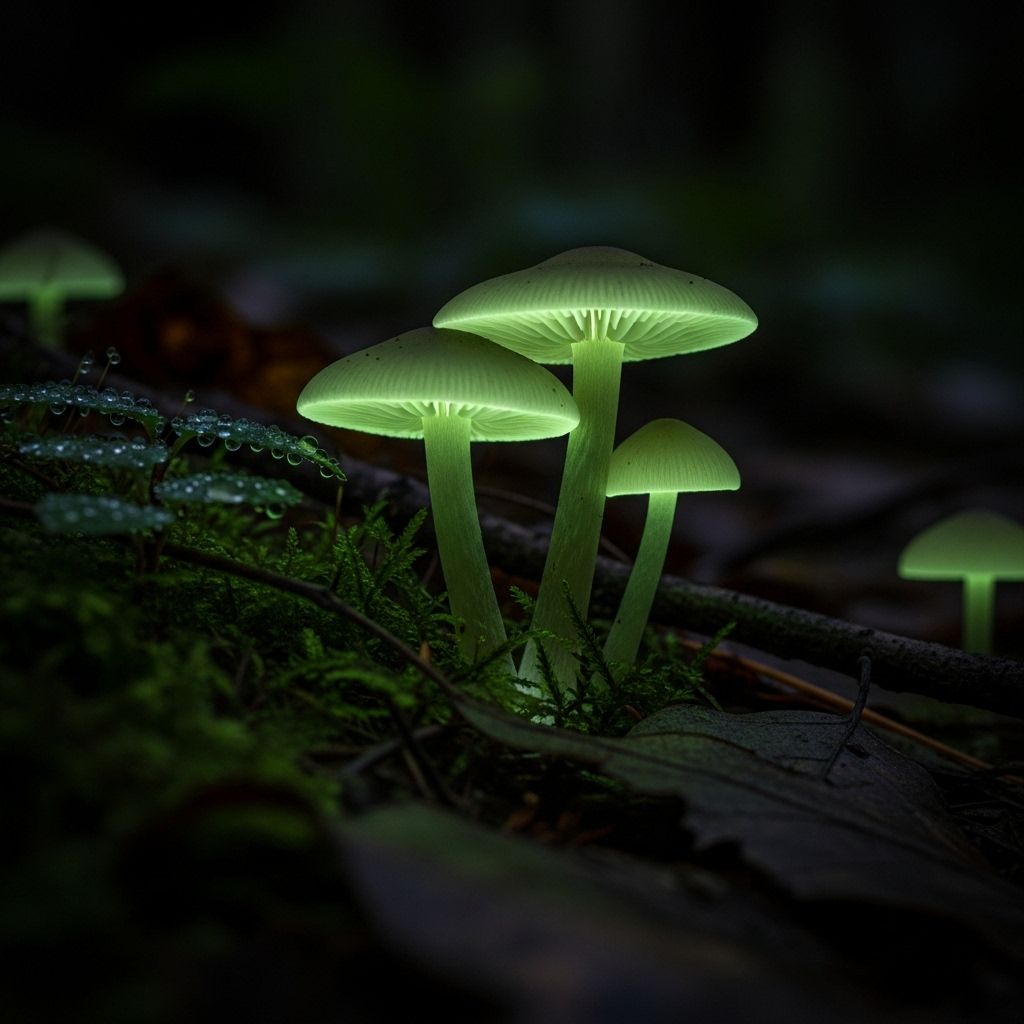 Unveiling the mystery of glowing mushrooms: Where nature’s nightlights illuminate the forest floor.