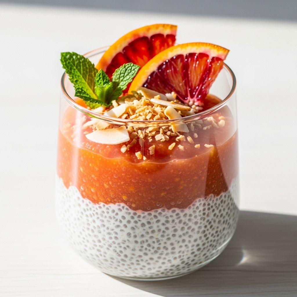 Experience the vibrant flavors of blood orange and coconut in this simple, vegan chia pudding packed with nutritional benefits and bright winter freshness.
