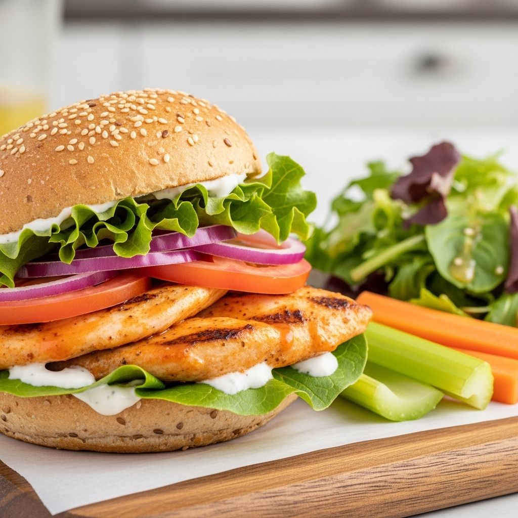 Discover a lean, easy-to-make Buffalo Chicken Sandwich packed with protein—without the mess and calories of traditional frying.