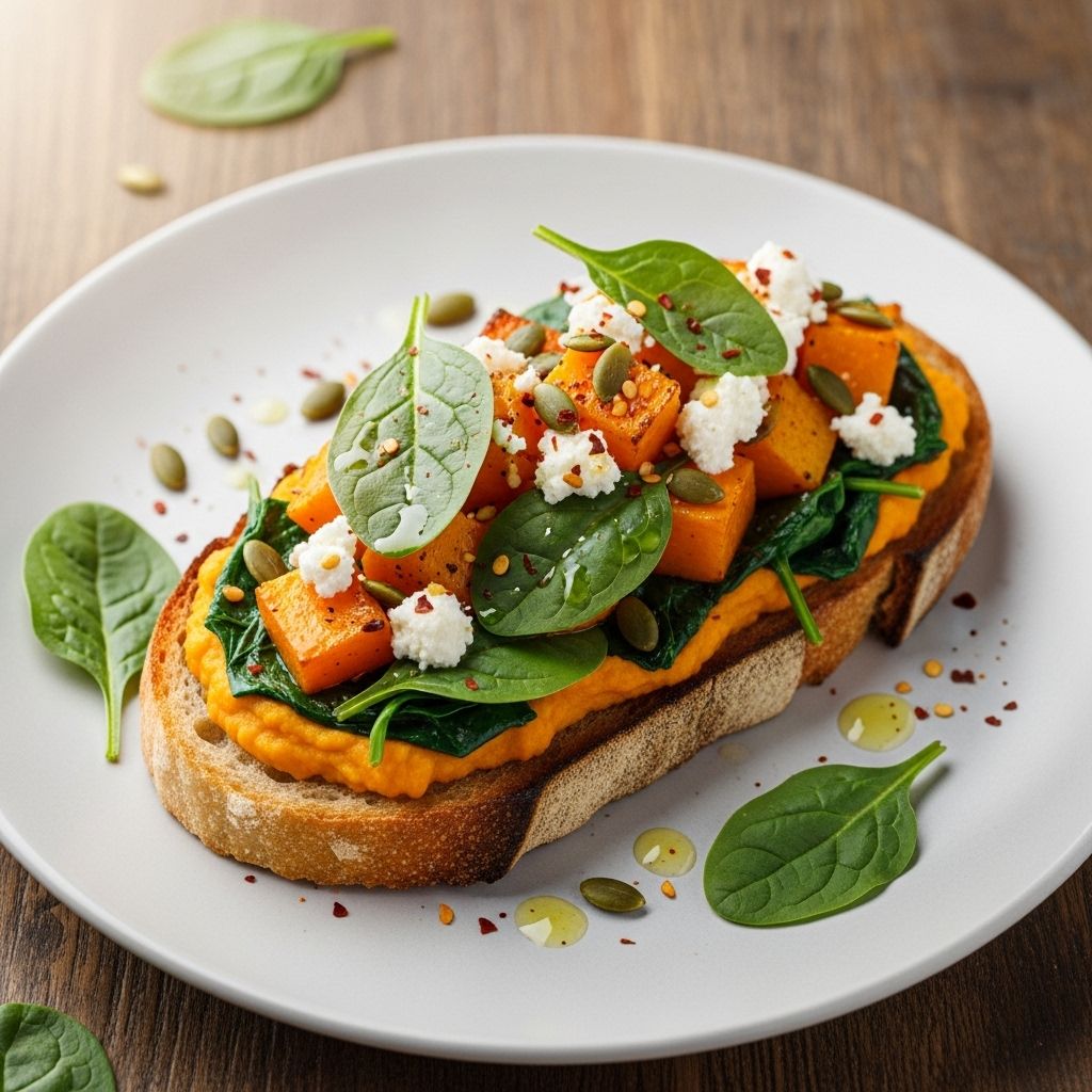 Hearty, nutrient-packed, and simple to prepare, this toast pairs roasted butternut squash and vibrant spinach for a wholesome meal any time of day.
