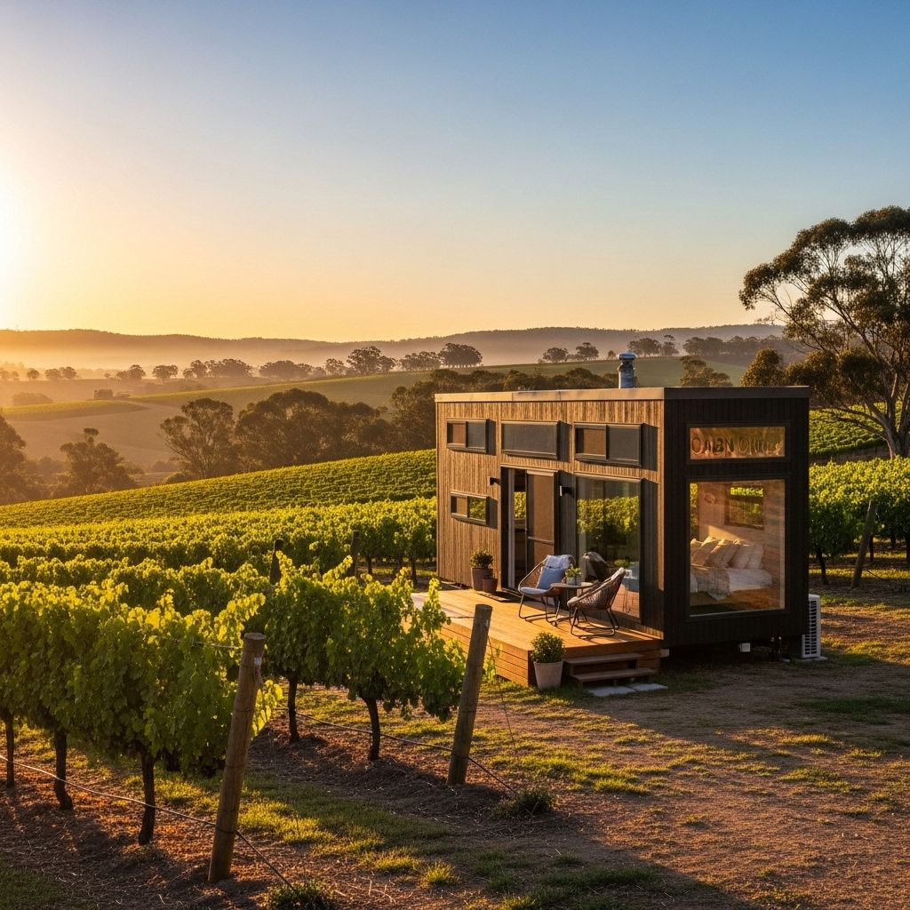 Experience privacy, comfort, and eco-conscious style in a secluded Barossa Valley vineyard escape.