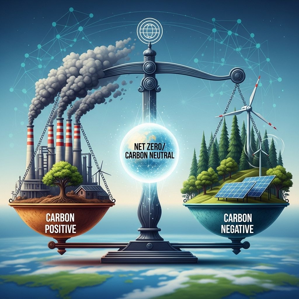 A deep dive into the confusing climate jargon—carbon positive, carbon negative, net zero, and carbon neutral—and what they really mean for sustainability.