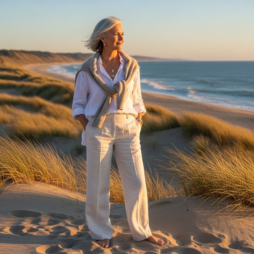 Discover the serene, timeless coastal grandmother style—an ageless fashion trend inspired by seaside living, comfort, and relaxed refinement.