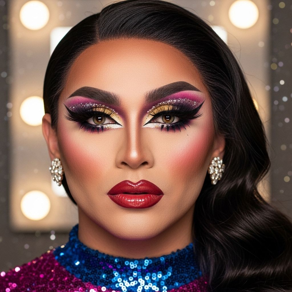 Dive into the shimmering world of CT Hedden’s drag makeup artistry, featuring brows, color, jewels, and dramatic transformations.