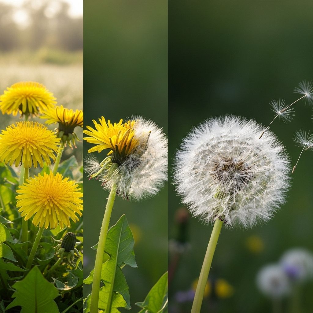 Explore how dandelions progress through remarkable transformations, from vibrant yellow flowers to iconic white puffballs.