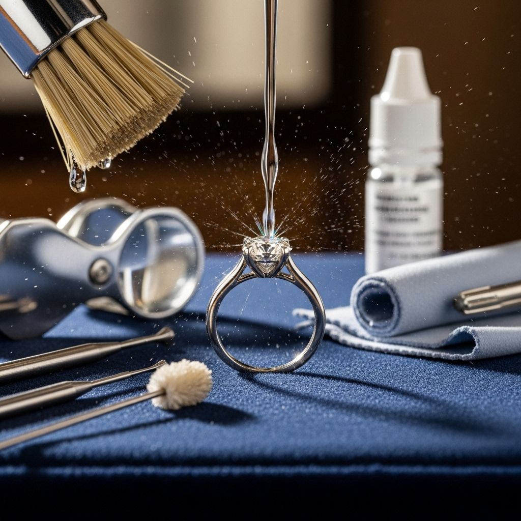 Learn how to keep your diamond engagement ring sparkling with expert advice on home and professional cleaning.
