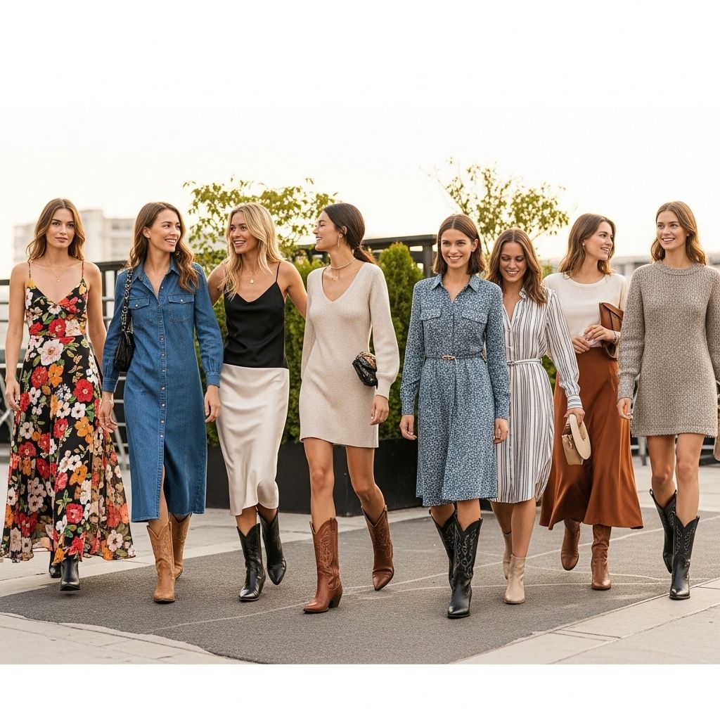 Effortlessly transition your favorite dresses into cooler evenings with on-trend boot pairings and street style inspiration.