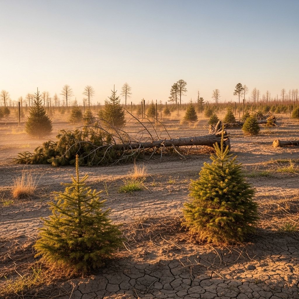How drought, climate change, and extreme weather jeopardize the future of natural Christmas trees across North America.