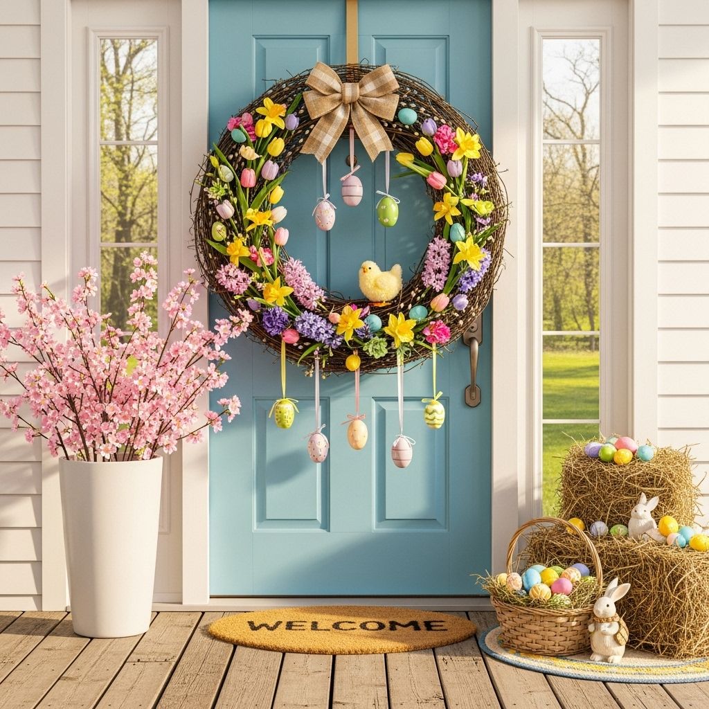 Bring seasonal cheer to your doorstep with playful motifs and vibrant floral arrangements.
