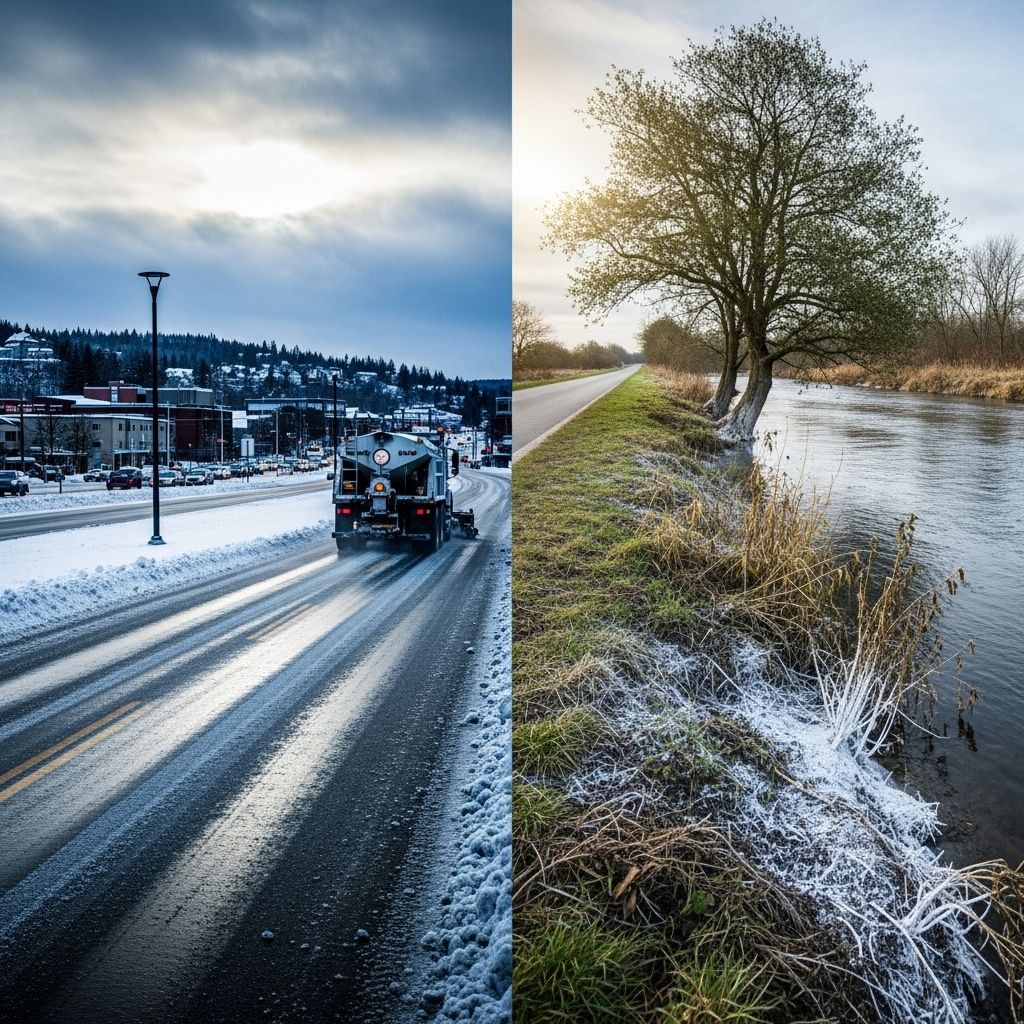 How winter de-icing practices safeguard roads but threaten water, soil, plants, and wildlife.