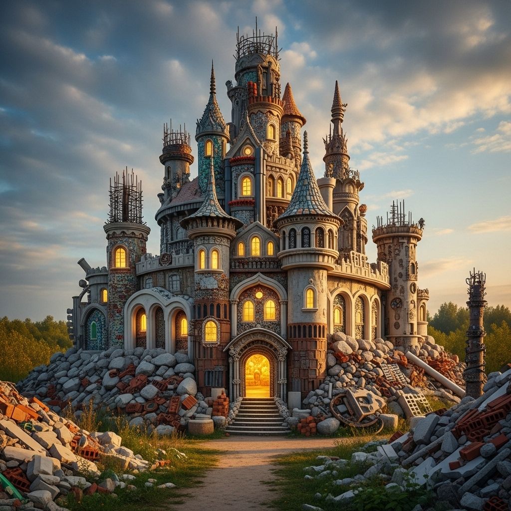 Discover an enchanting castle built entirely by hand from urban waste, redefining creative reuse and environmental stewardship.