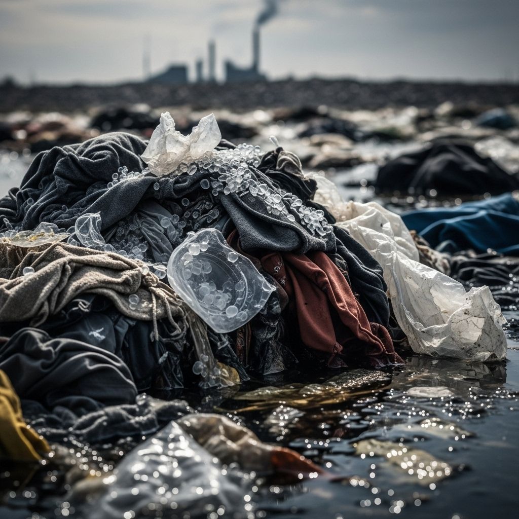 Exploring the environmental crisis caused by fast fashion’s reliance on plastic-based fibers and its global impact.