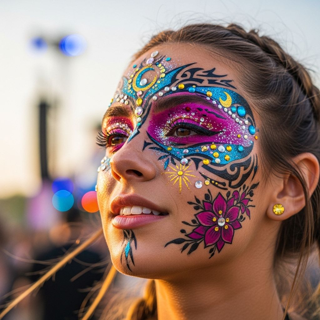 From temporary gems to intricate designs, face tattoos are the hottest festival accessory