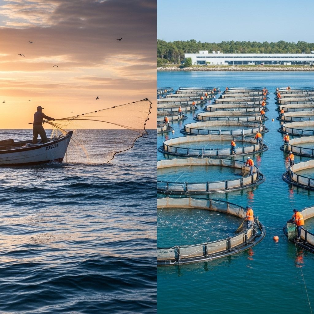 Explore the environmental, social, and ethical impacts of fish farming and wild fishing, and which could be the more responsible choice.