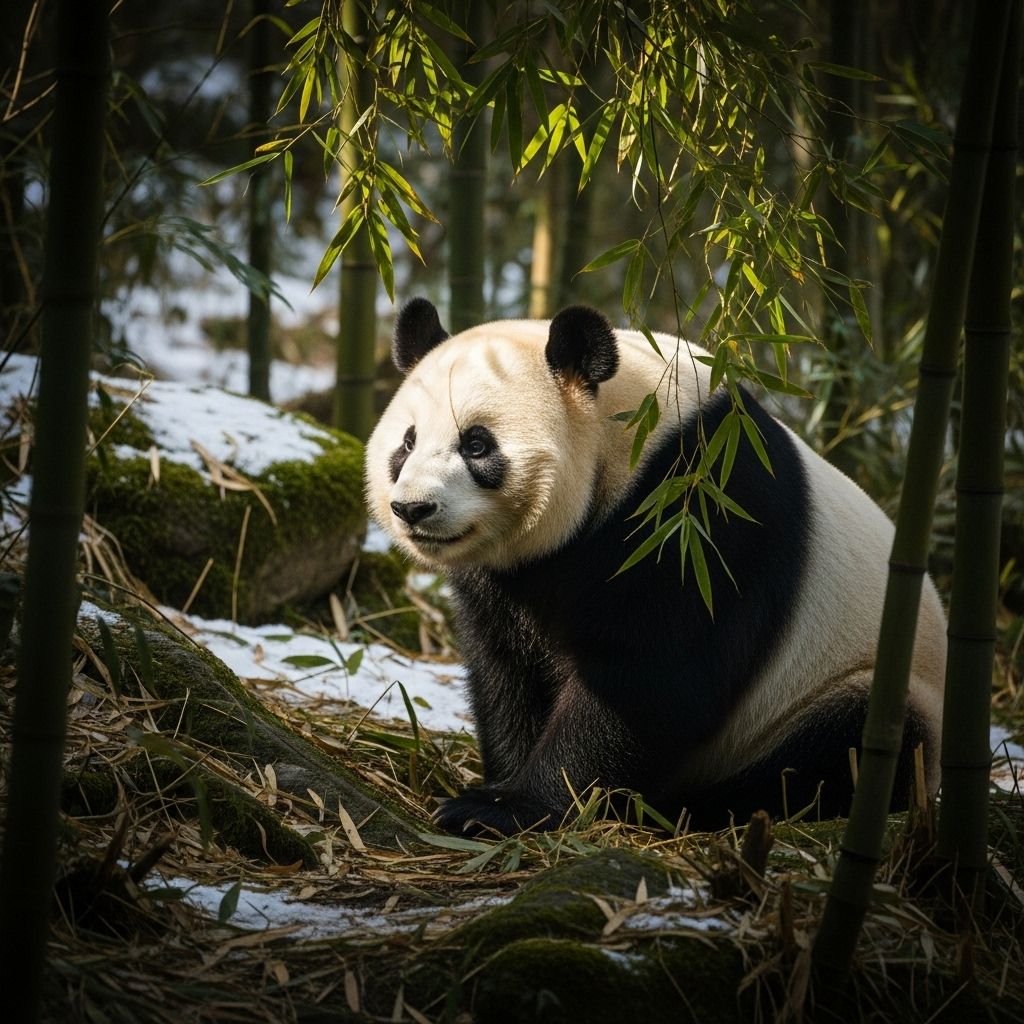 Giant pandas' unique coloration provides camouflage benefits, blending them into forest and snowy habitats to evade predators.