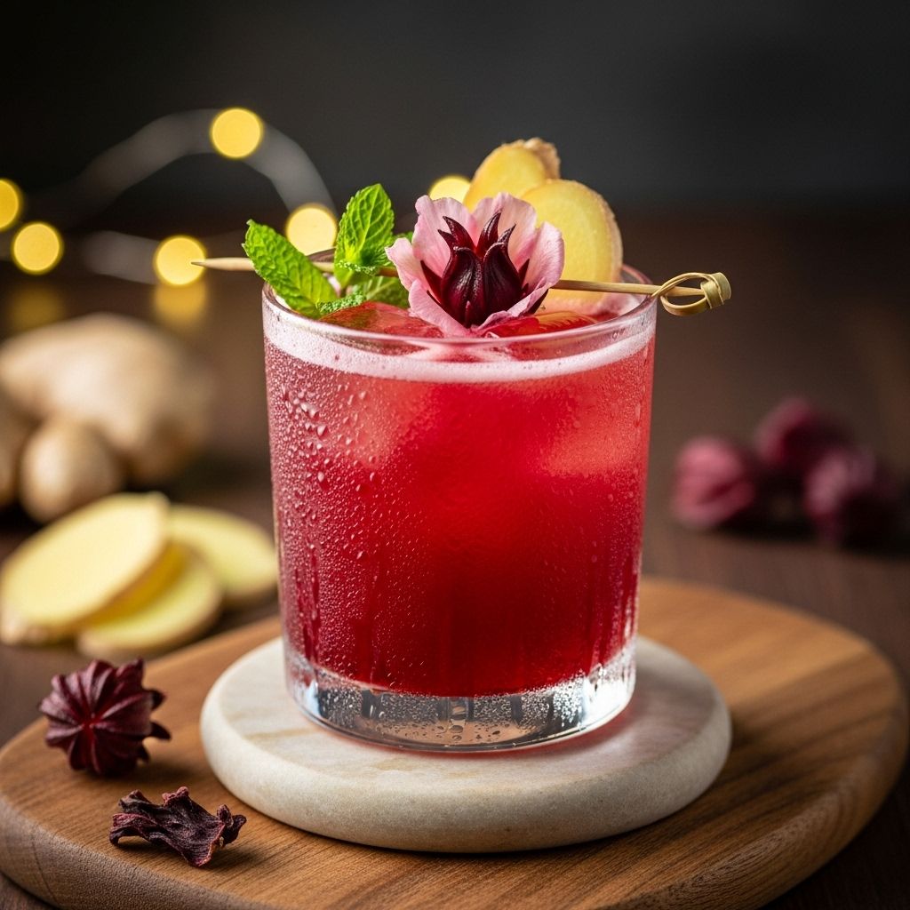 Discover a vibrant, non-alcoholic ginger-hibiscus fizz perfect for celebrations, offering bold flavors and wellness benefits.