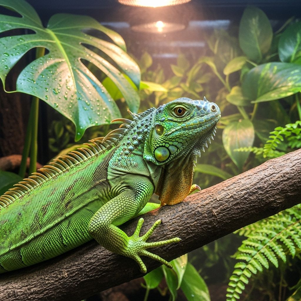 Gentle interaction and tailored nutrition foster trust and vitality in pet iguanas.