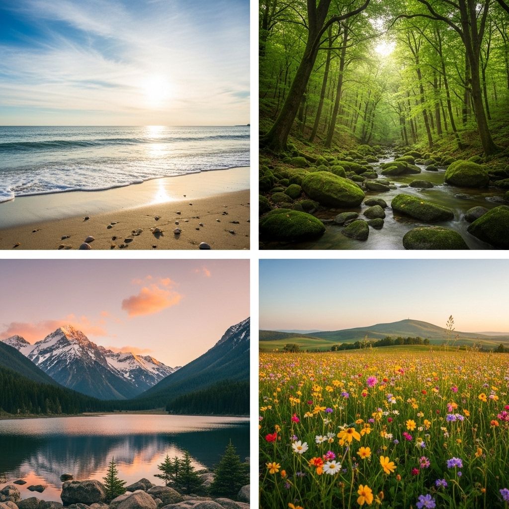 Guided Imagery Scripts Featuring Natural Landscapes Scenic views of forests, beaches, and starry skies calm the mind and promote peace.