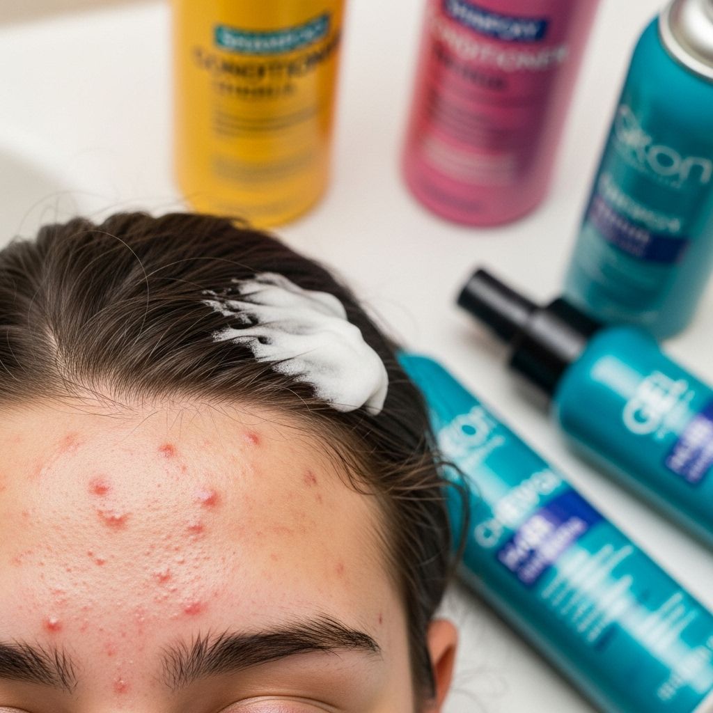 Clogged pores from leave-in formulas often spark flare-ups along the forehead and neck.