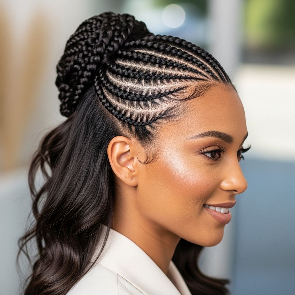 Discover how to create and personalize the half-up half-down stitch braids style with expert styling advice, product recommendations, and top maintenance secrets.