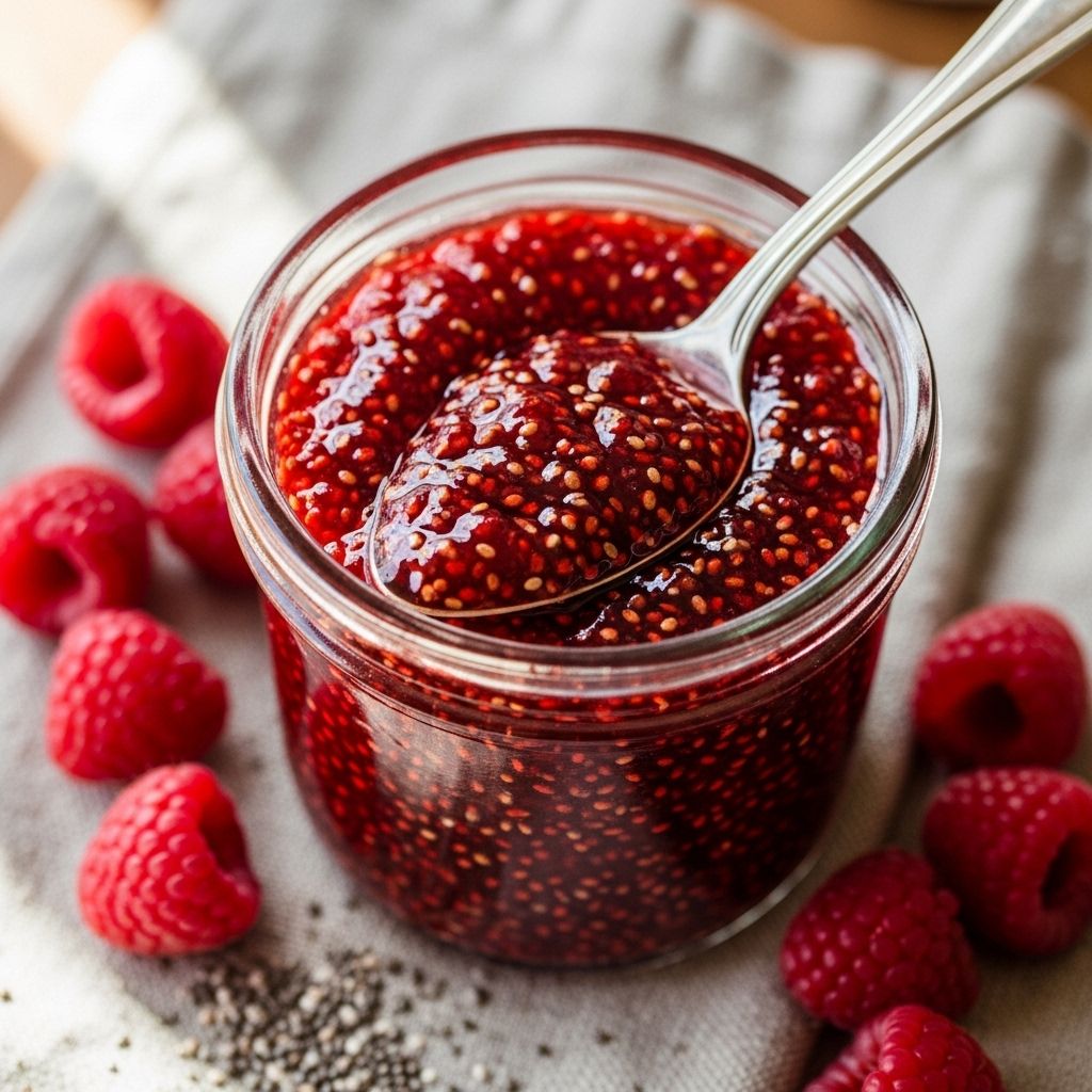 Naturally sweetened, omega-rich raspberry chia jam you can make in minutes—delicious on toast, pancakes, and more.