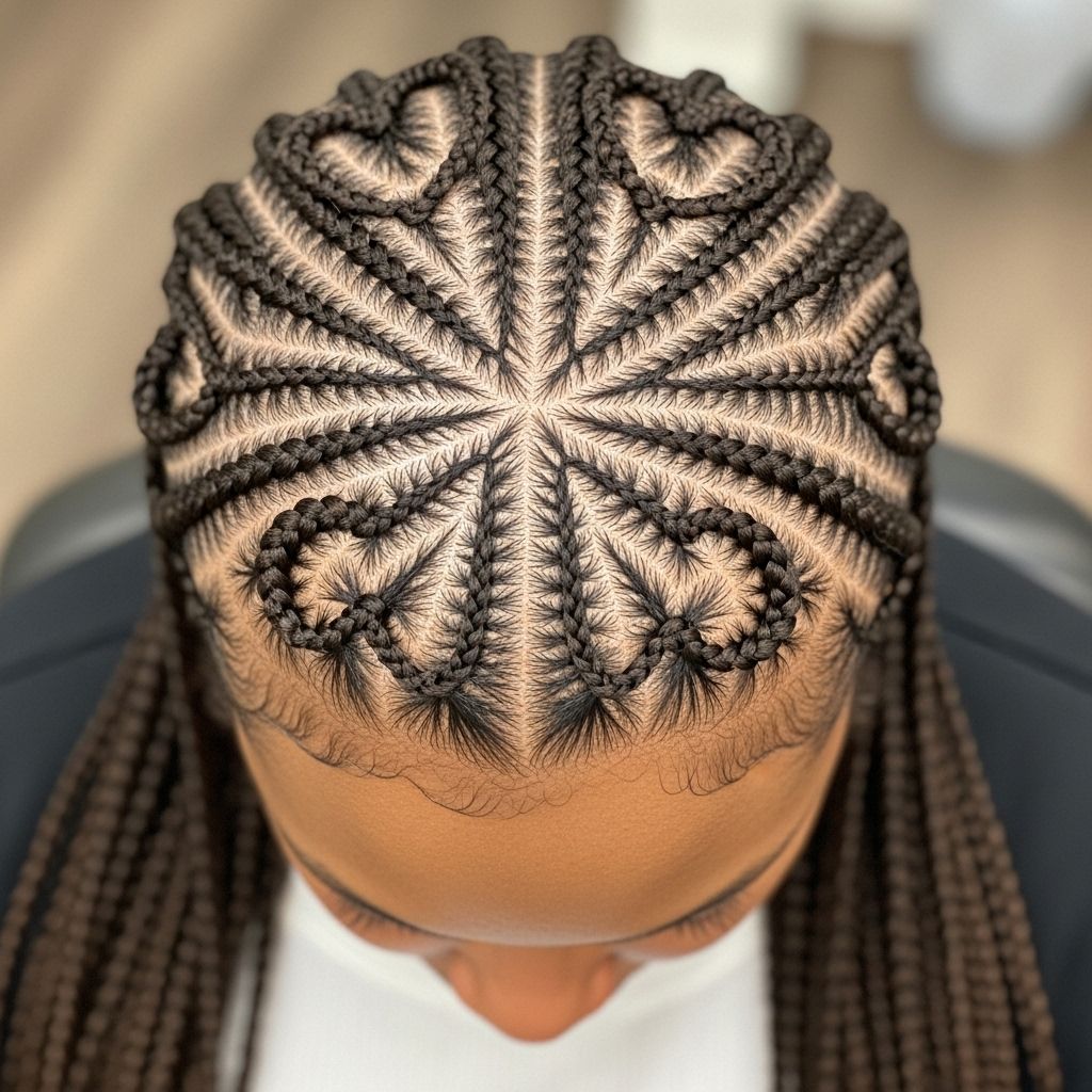 Elevate your protective style with heart-shaped parts — a trend-forward twist on classic knotless braids you’ll love all year.