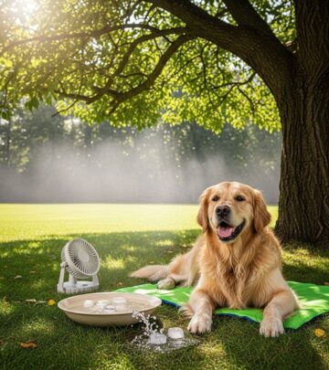 Moistening the belly and paws cools pets without trapping moisture against their fur.
