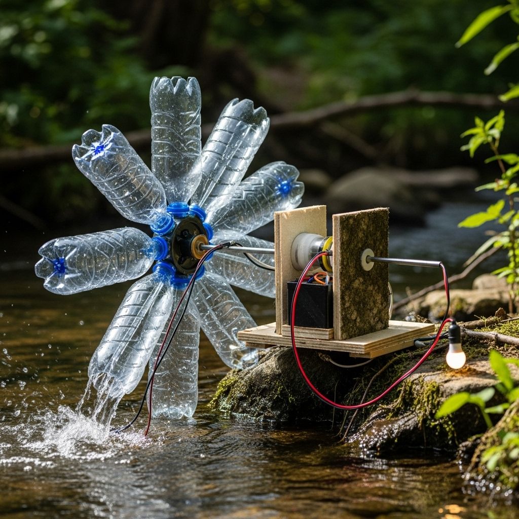 Harnessing renewable energy at home: easy DIY hydroelectric generator project using simple recycled materials.