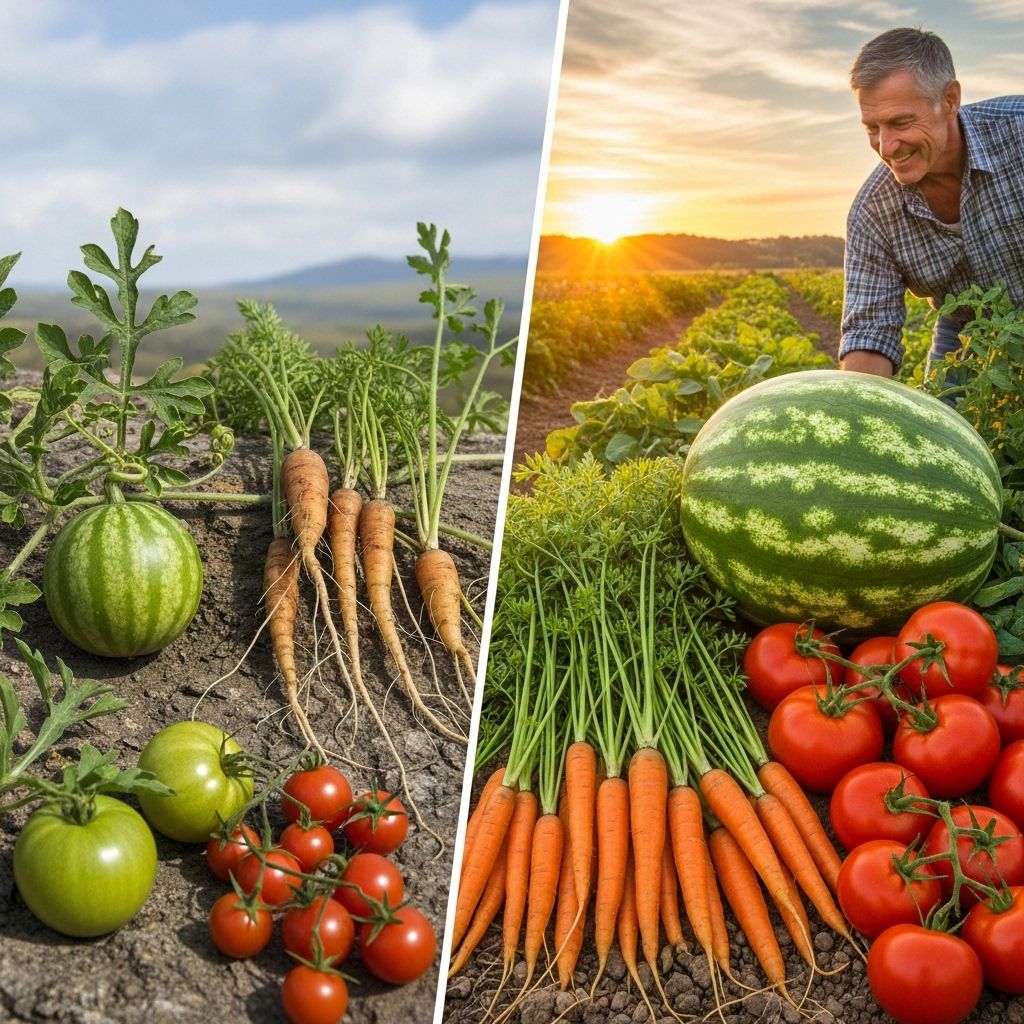 Explore the surprising transformations of familiar fruits and vegetables from their wild ancestors to the produce we find in markets today.