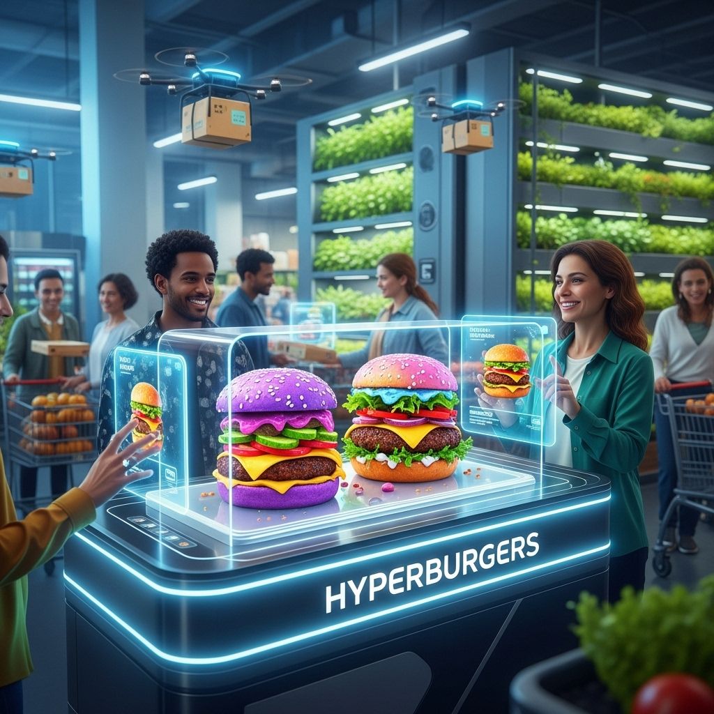 Hyperburgers reimagines the modern supermarket as a community-driven hub where citizens share, barter, and co-create a sustainable food system.