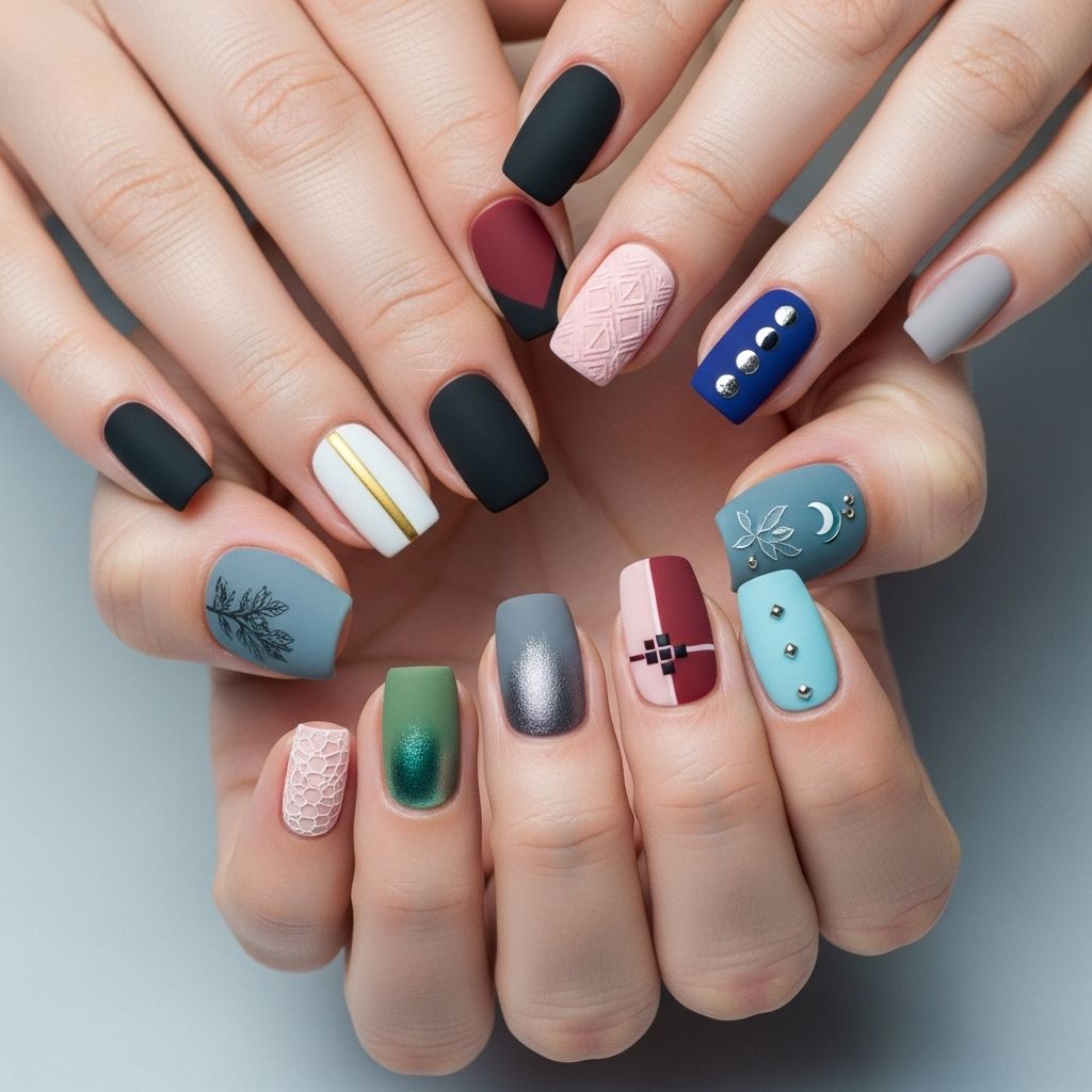 Explore 15 unique matte nail art ideas with fresh color combos, textures, and patterns for a modern, statement look.