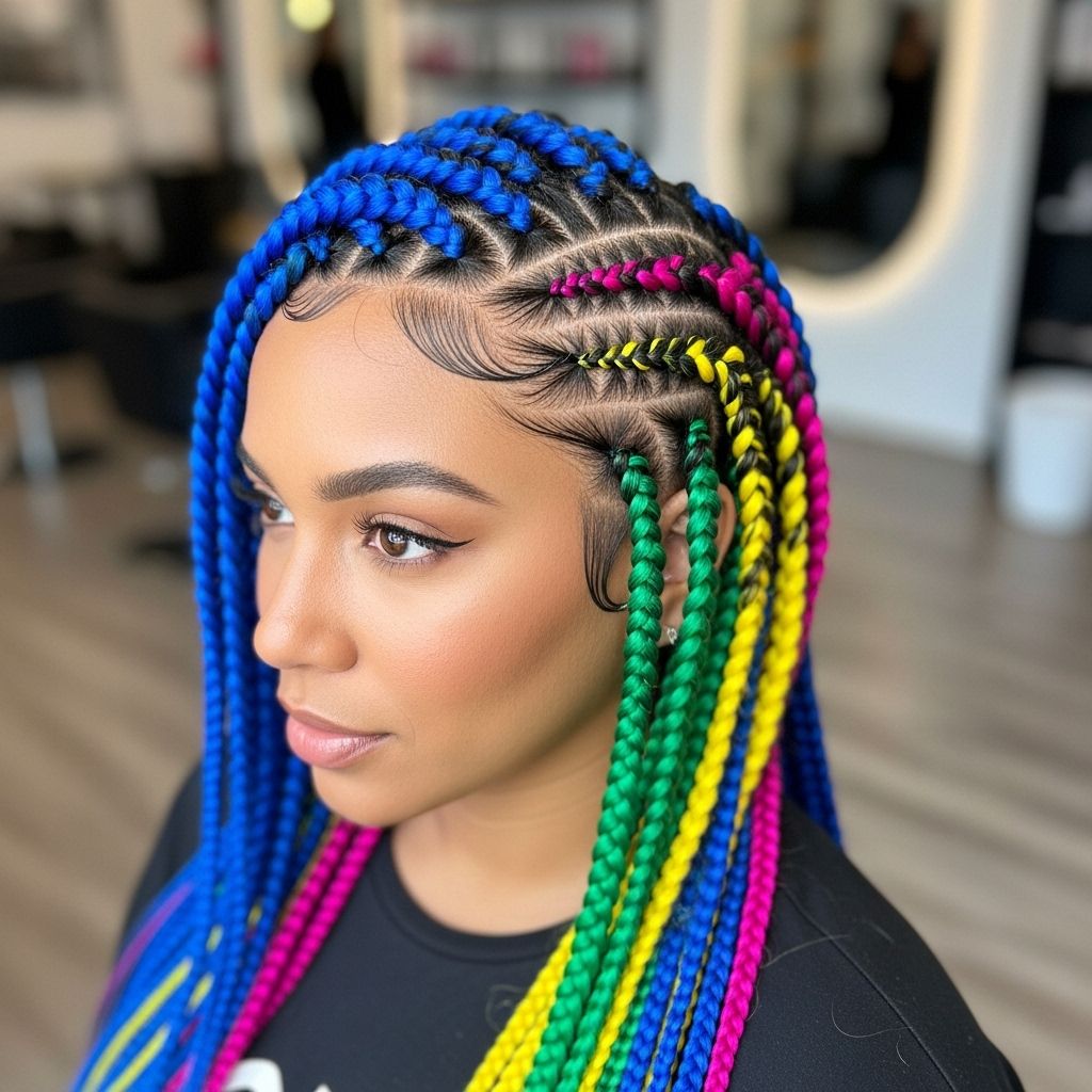 Transform your look with vibrant multicolor feed-in braids using expert tips for stunning, long-lasting, and protective hair styling.