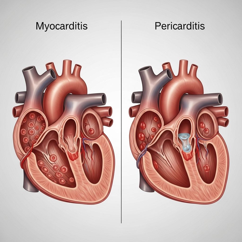 Learn the key differences, symptoms, causes, and treatment approaches for myocarditis and pericarditis, two closely related but distinct inflammatory heart conditions.