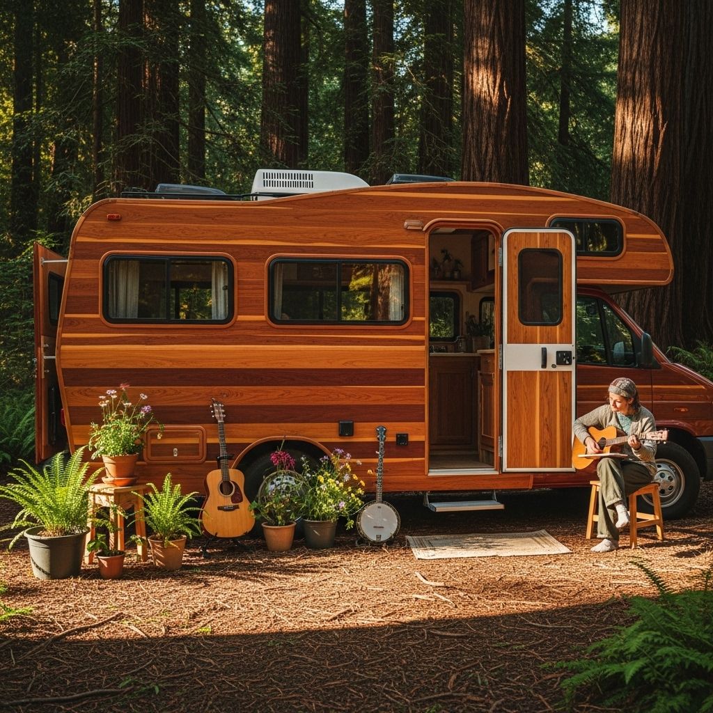 A story of eco-conscious travel, creative activism, and the history behind a unique redwood camper and its passionate owner.